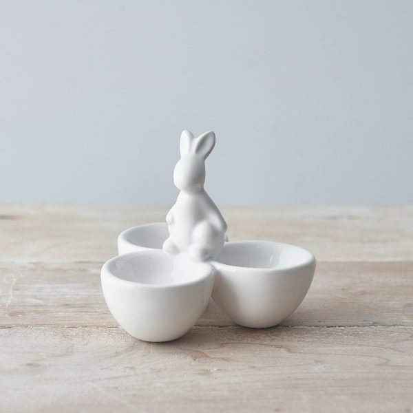 White Ceramic Three Egg Cup with a Little Rabbit